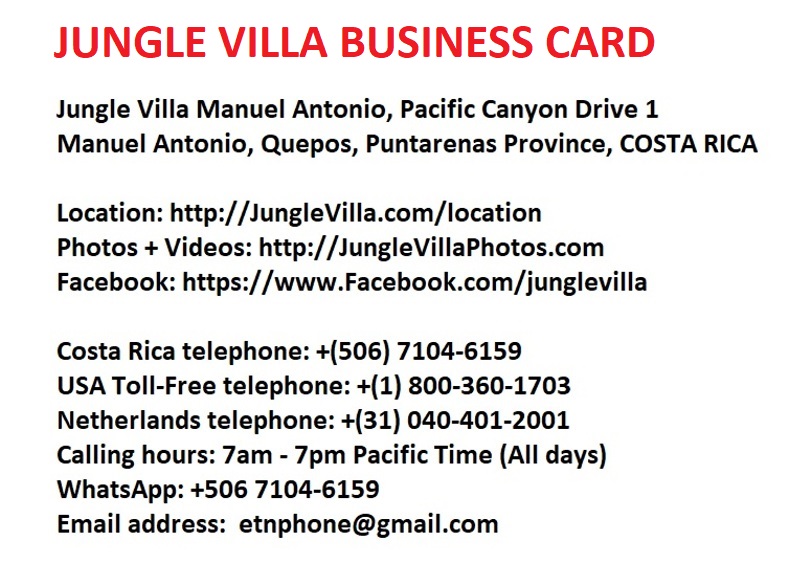 Jungle Villa, Manuel Antonio, Business Card
